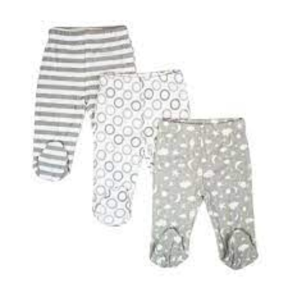 Spasilk 3 Pack Footed Pants, Grey Celestial New Size 3 Months